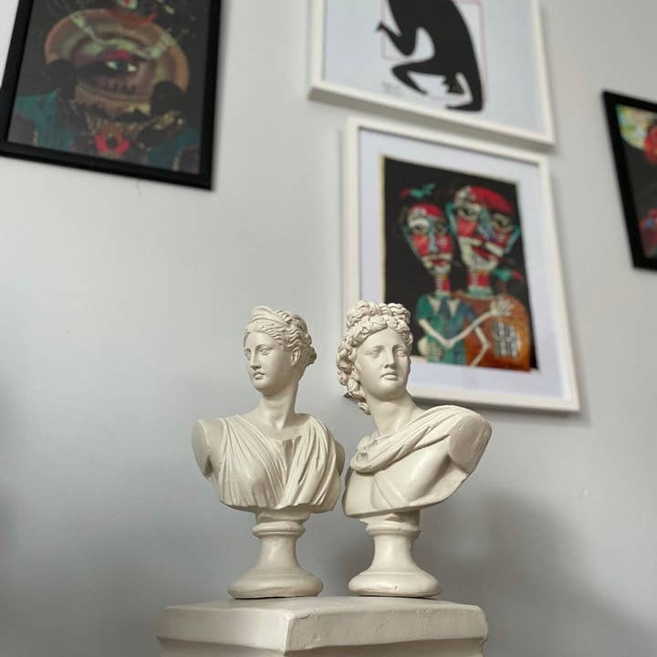 RomaArtSculptures – Großhandel Skulptur – Große Artemis- und Apollostatuen – Zwillingsbüsten aus Marmorstäuben3