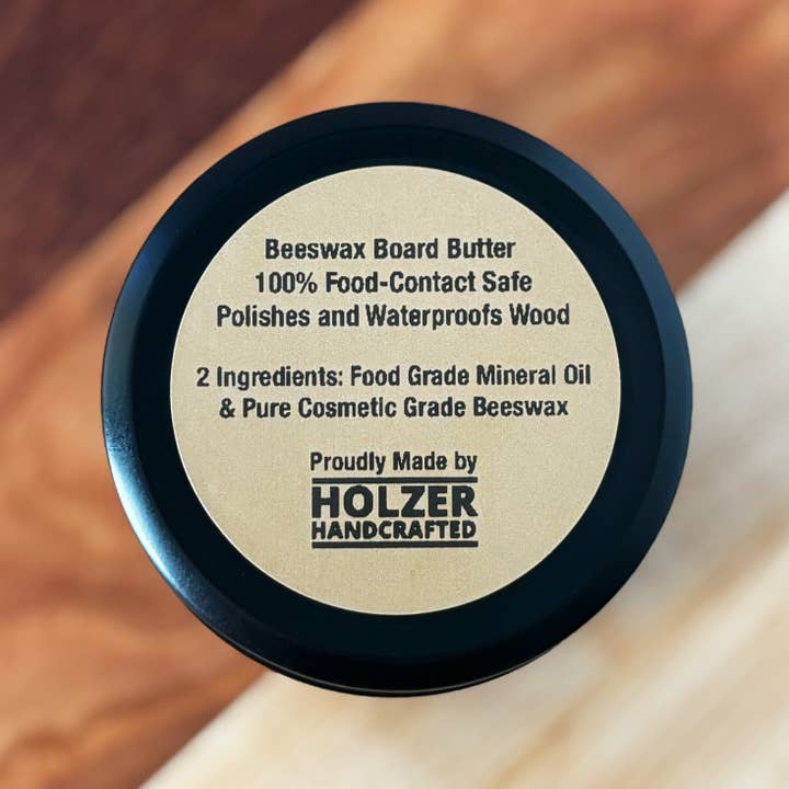 Holzer Handcrafted ® - Wholesale Wood Butter - Beeswax Board Butters for Wood Food Contact Surfaces | 3.5 oz Reusable Tin | Handmade Oil, Wax and Conditioner for Cutting Boards, Butcher Blocks, Wooden Utensils | Holzer Handcrafted 4