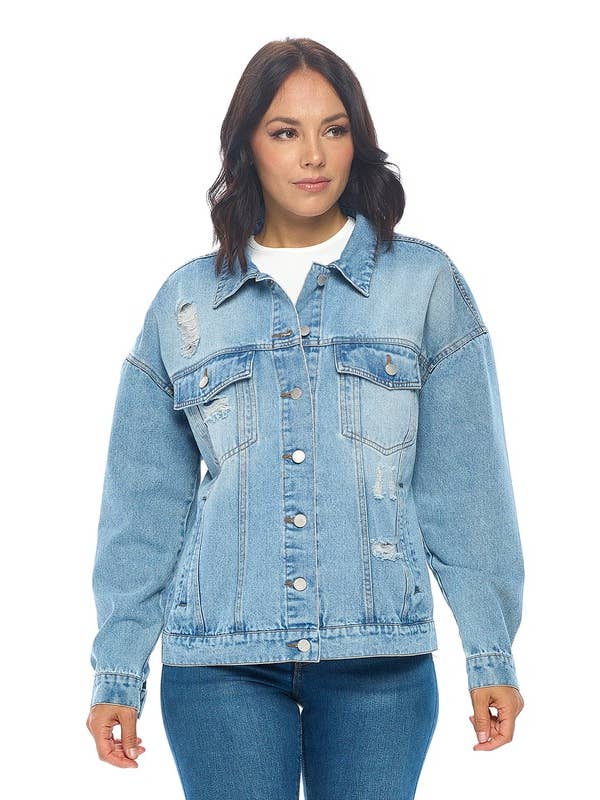 Light Wash Rebel Rip Denim Jacket for wholesale on Faire3
