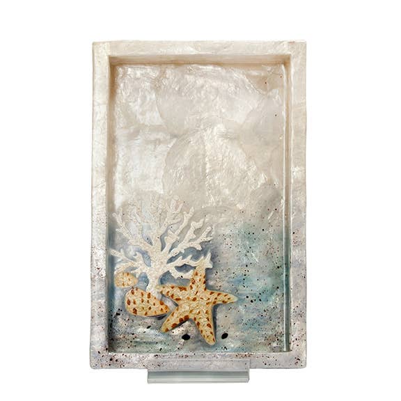 Dekorasyon Gifts Decor - Vendita all'ingrosso Vassoi decorativi - Vassoio Rettangolare 10" Capiz con Conchiglie (Multicolore)