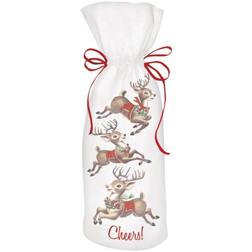 Retro Reindeer Wine Bag- Red for wholesale by Mary Lake-Thompson Ltd.