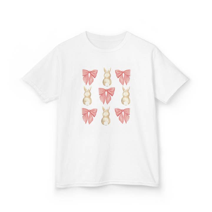 Bunnies & Pink Bow Coquette Youth Tee for wholesale by M2B Designs