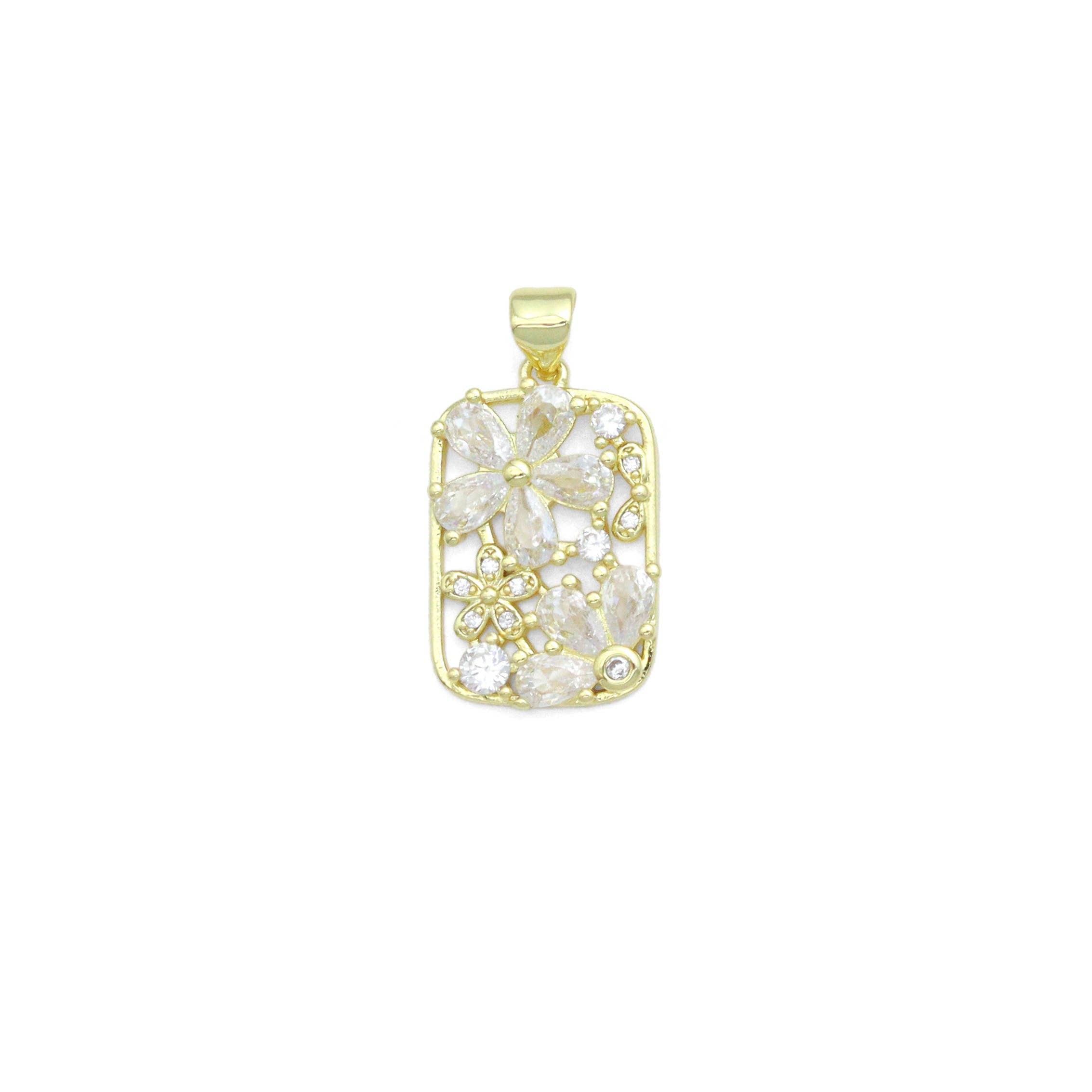 BestBeads&Beyond - Wholesale Individual Charm/Pendant - Baguette CZ Flower Rectangle Charm Pendant, Sku#LK1121