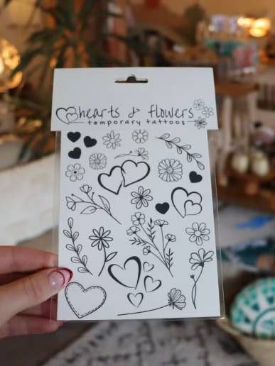Mini Wildflower Temporary Tattoos: Hearts & Flowers for wholesale by The Raven’s Edge Studio