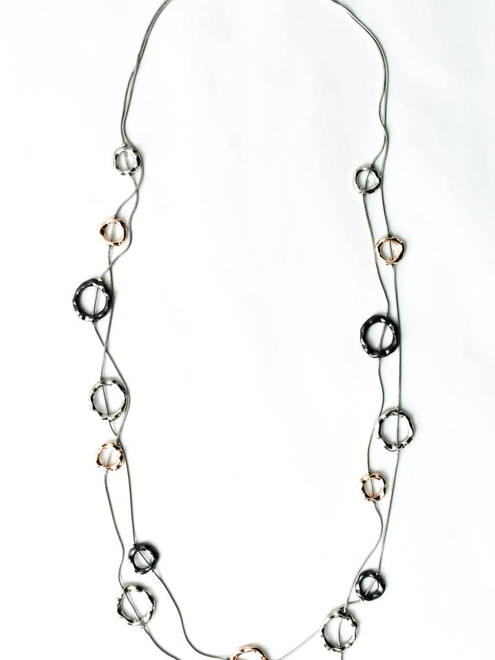 LT 200 - Long collier en acier avec bronze, argent et ardoise pour la vente par Sea Lily
