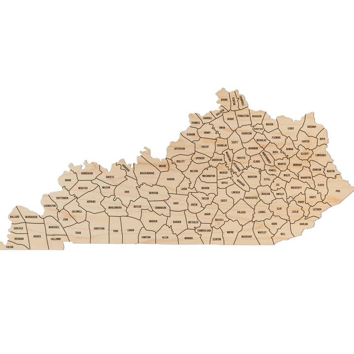 Kentucky County Map Wall Hanging - Crafted from Cherry or Maple Wood for wholesale by LazerEdge