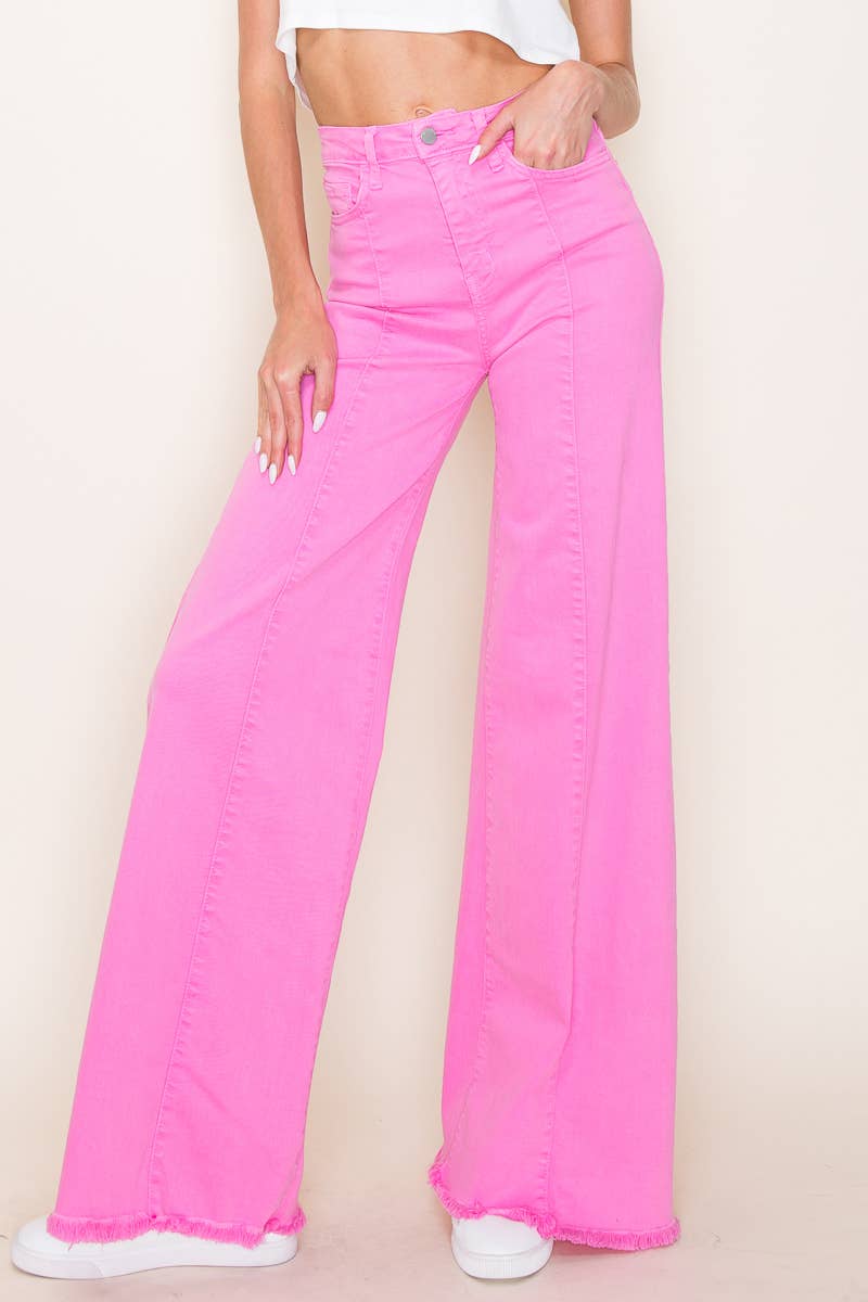 O2 Denim - Wholesale Jeans - Women's - PW505 Front Seam Wide Leg Denim Jeans-PINK2
