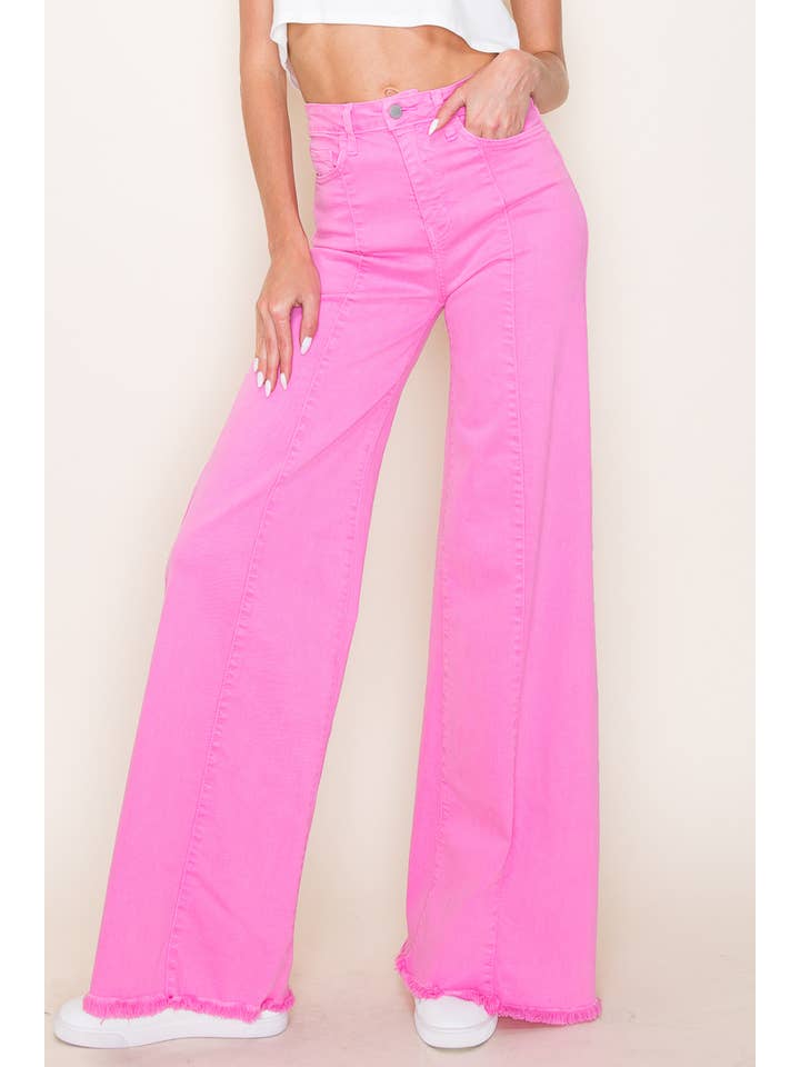 O2 Denim - Wholesale Jeans - Women's - PW505 Front Seam Wide Leg Denim Jeans-PINK2