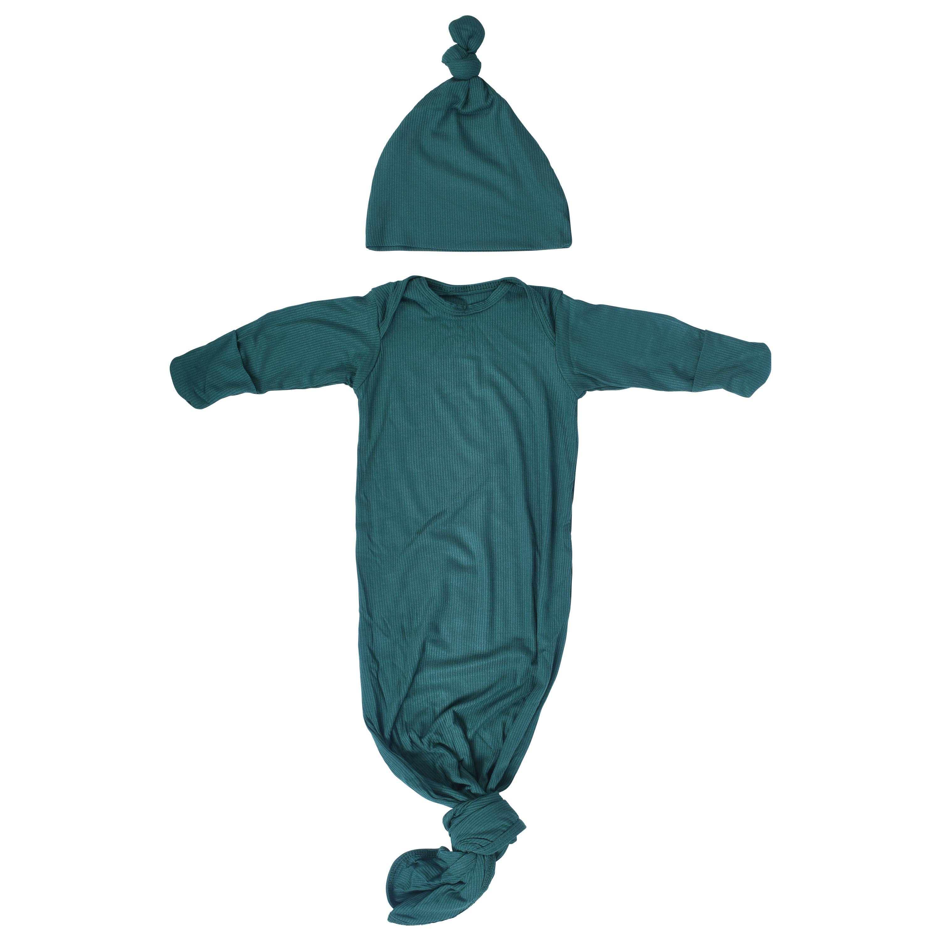 Three Little Tots - Wholesale Babygown - Baby - Forest Green Ribbed Knotted Newborn Baby Gown Sleepwear24