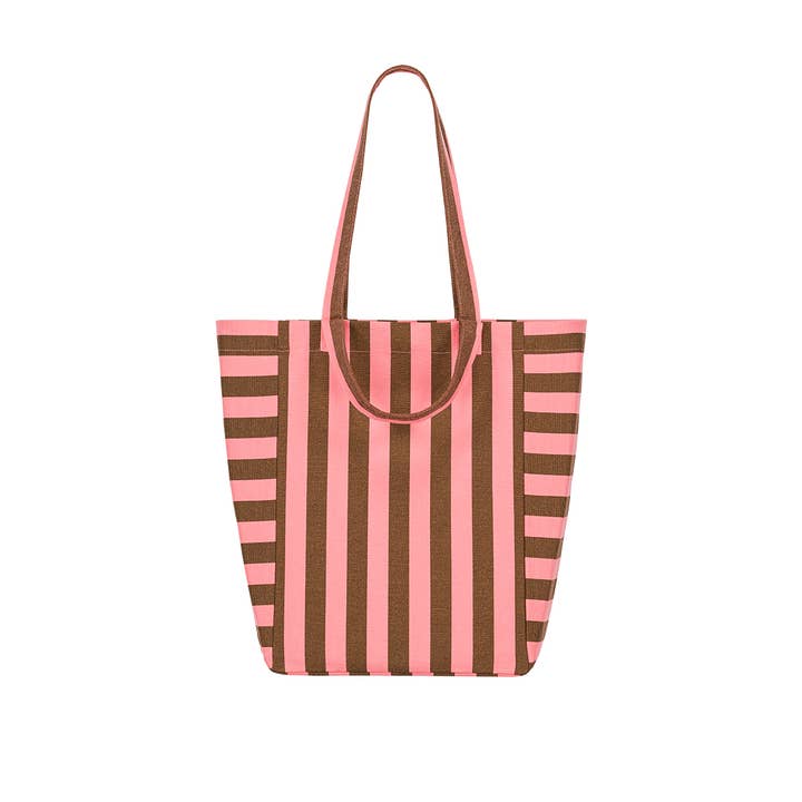 ELISABETH TOTE BAG STRIPES FUNKY PINK / OLIVE for wholesale by Rose in April