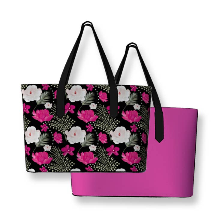 Fleurs tropicales | Duo de sacs fourre-tout magenta vif pour la vente par Mix N Match Style
