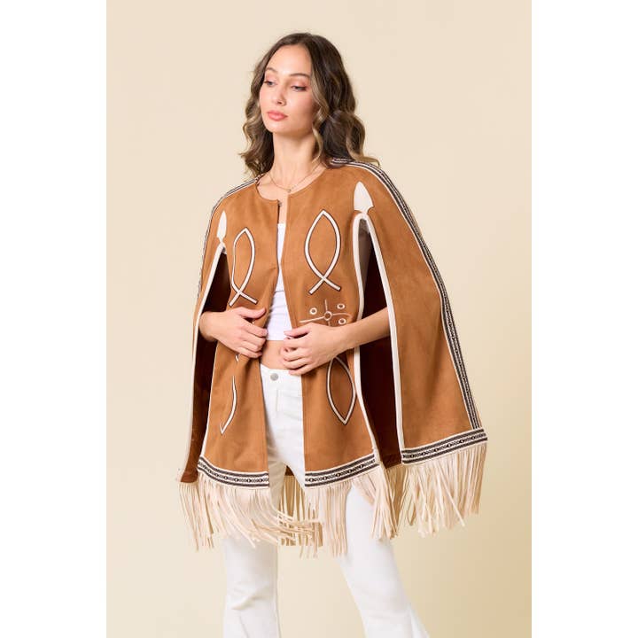 Saints & Hearts - Wholesale Cape - Women's - SIJ5386A CREAM FRINGED CAPE WITH EMBROIDERY23
