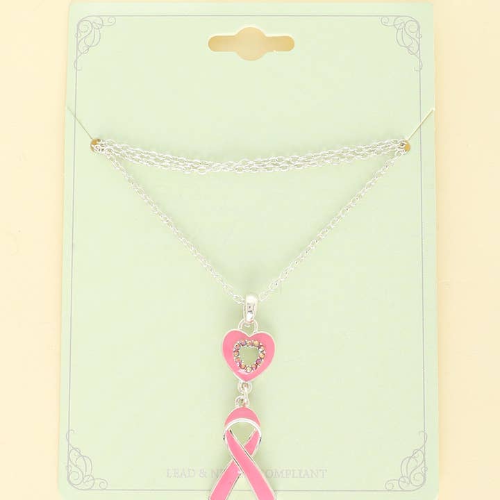 Breast Cancer Awareness Pink Ribbon Necklace for wholesale by SP Sophia Collection