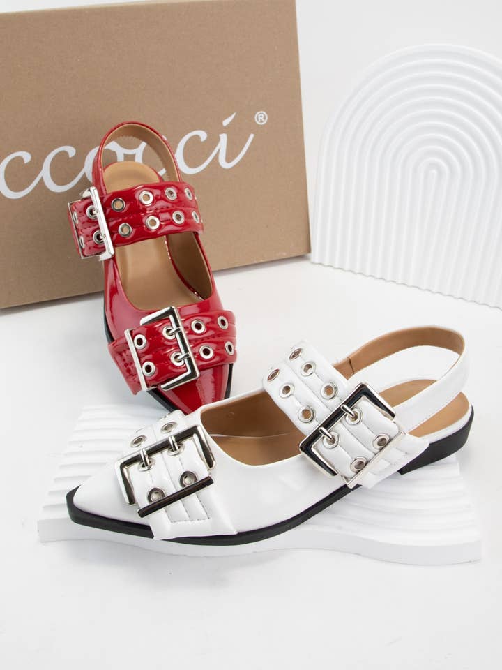 CCOCCI - Wholesale Flats - Women's - GRILLO PADDED EYELET BELT STRAP SLINGBACK FLATS