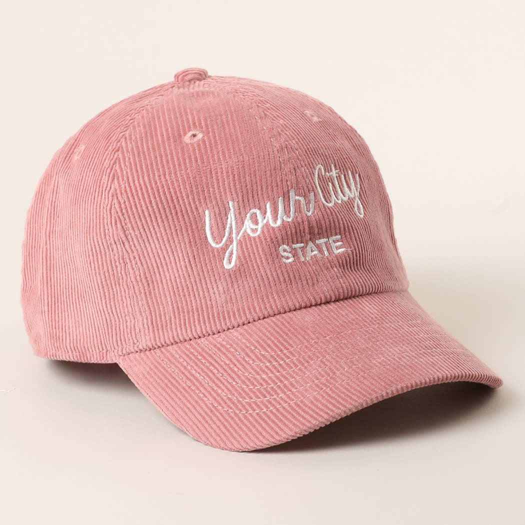 Custom Corduroy Embroidered Hat – Your City & State Design for wholesale on Faire16