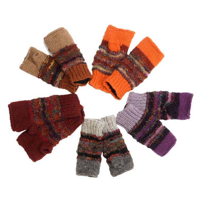 Zig Zag Asian Collection - Wholesale Gloves - Women's - Wool and Silk Knit Fingerless Gloves2