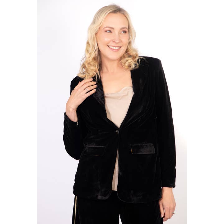 Blake Boyfriend Blazer - Black, Velvet for wholesale by Sarta