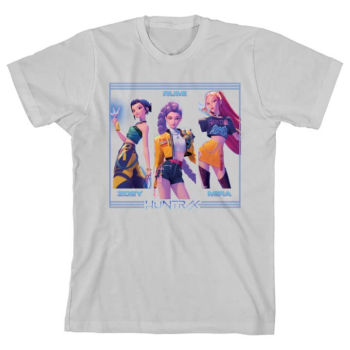 KPop Demon Hunters Huntrix on White Short Sleeve Kids T Shirt for wholesale by Bioworld Merchandising