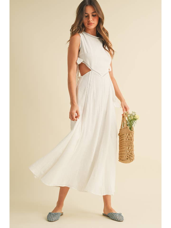Klesis - Wholesale Dress - Women's - ID9098 SIDE TIED DETAIL MIDI DRESS WITH LACE TRIM