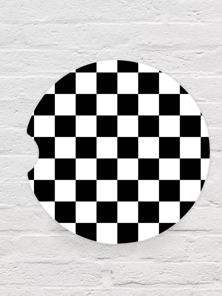 Black & White Check Car Coaster Set for wholesale by SMR Wholesale
