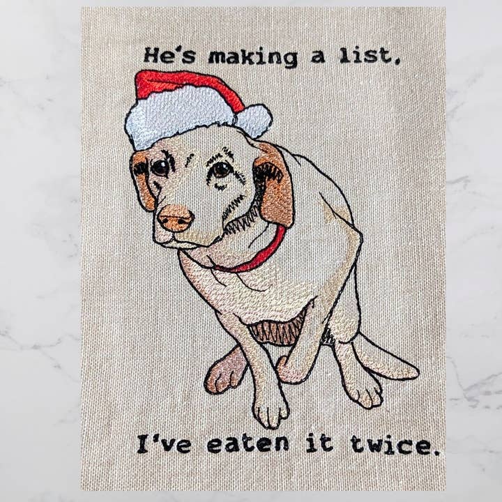 Sheryl's Stitchery Niche - Wholesale Tea Towel - He's Making a List, Christmas Dog, Kitchen Decor