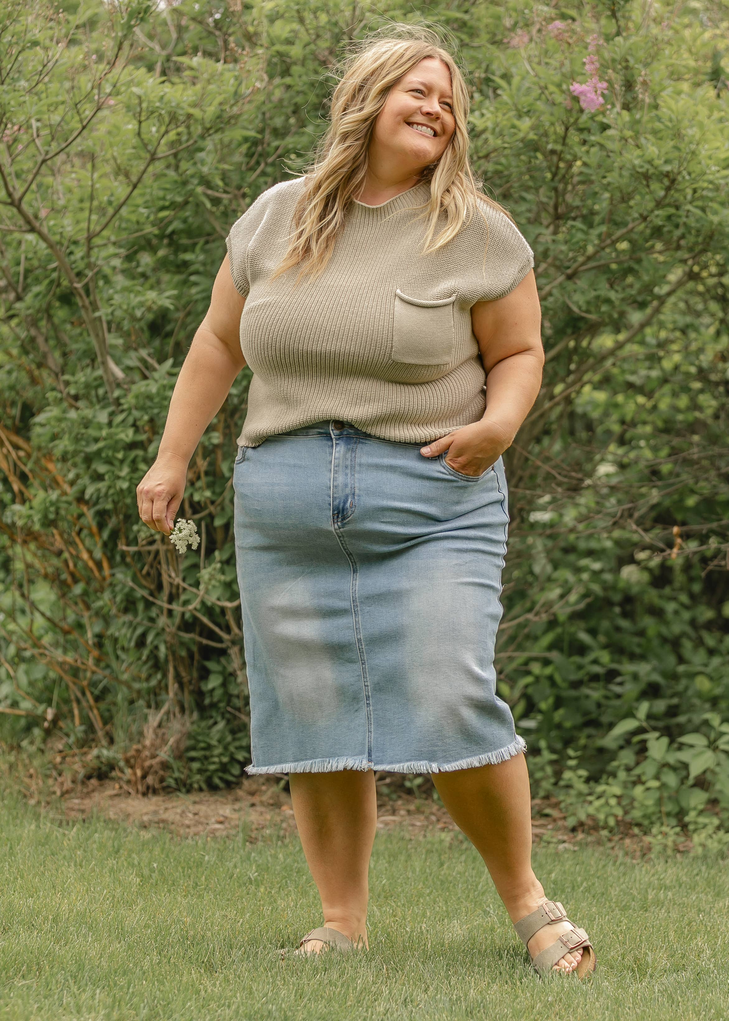 Inherit Clothing Company - Wholesale Skirt - Women's - Drew Raw Hem Midi Denim Skirt13