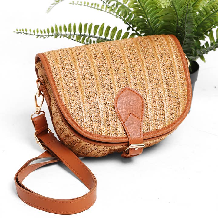 Fashion City - Wholesale Crossbody Bag - Women's - Straw Round Bottom Crossbody Summer Bag