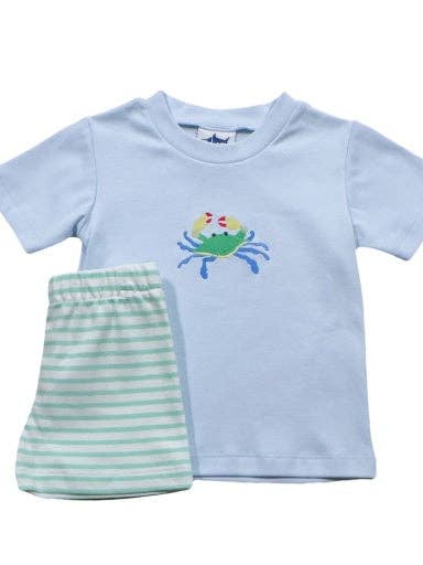 Mint Stripe Crab 2 Piece Short Set for wholesale on Faire
