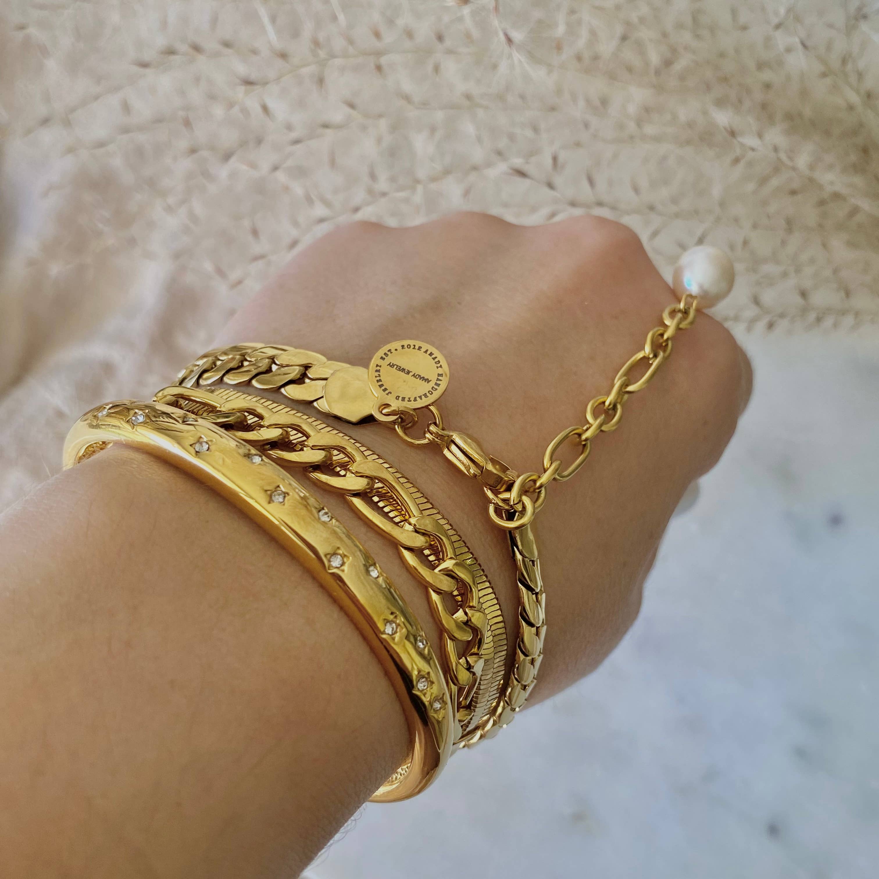 Amady Jewelry – wholesale Berlockarmband – Guldpläterat Figaro kedjearmband pärla 18k rostfritt stål3