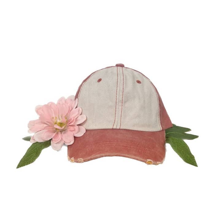ORG GIRLS Distressed Orange and Cream Hat for wholesale on Faire4
