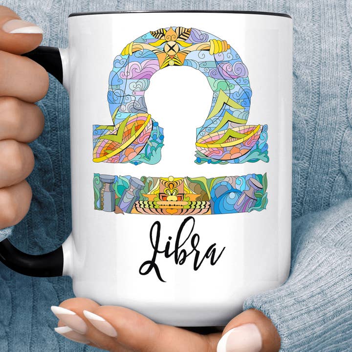 Libra Zodiac Horoscope Illustrated Coffee Mug for wholesale by Foxy Mug