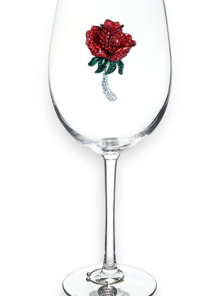 Red Rose Jeweled Stemmed Wine Glass for wholesale by The Queens' Jewels®
