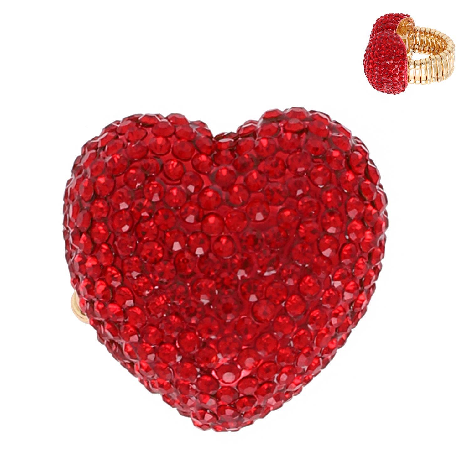 SP Sophia Collection - Wholesale Cocktail/Statement Ring - Crystal Rhinestone Pave Heart Shaped Stretch Ring8