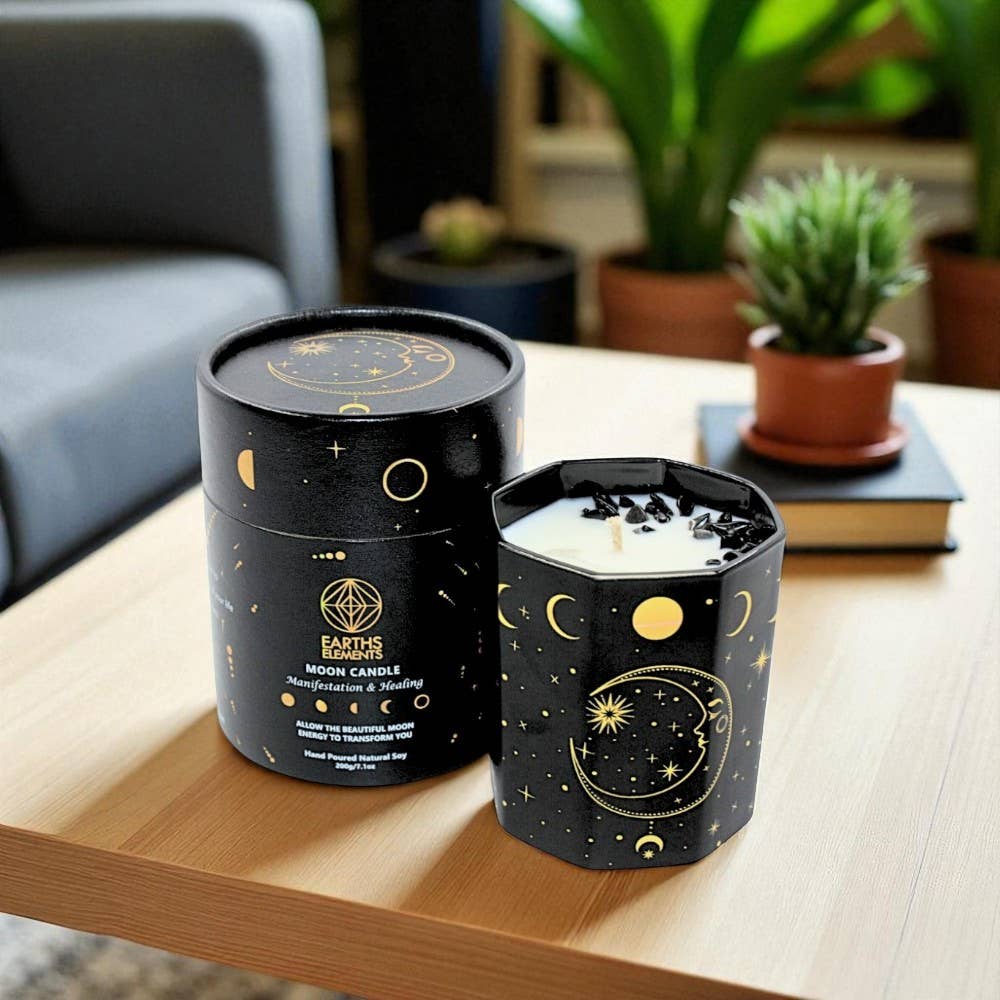 Earths Elements Wholesale - Wholesale Jar/Filled Candle - Crystal Candle, Moon Phase - pack of 61