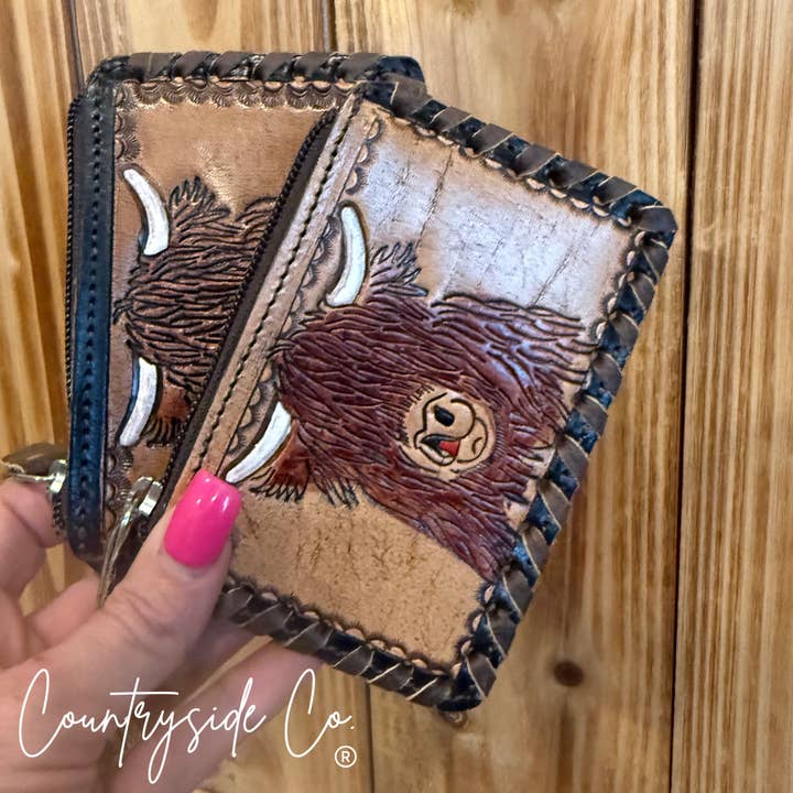 Texas Western Cowhide Bags and More - Wholesale Pouch - Women's - Highland Tooled Leather Pouch, Bag Organizer3
