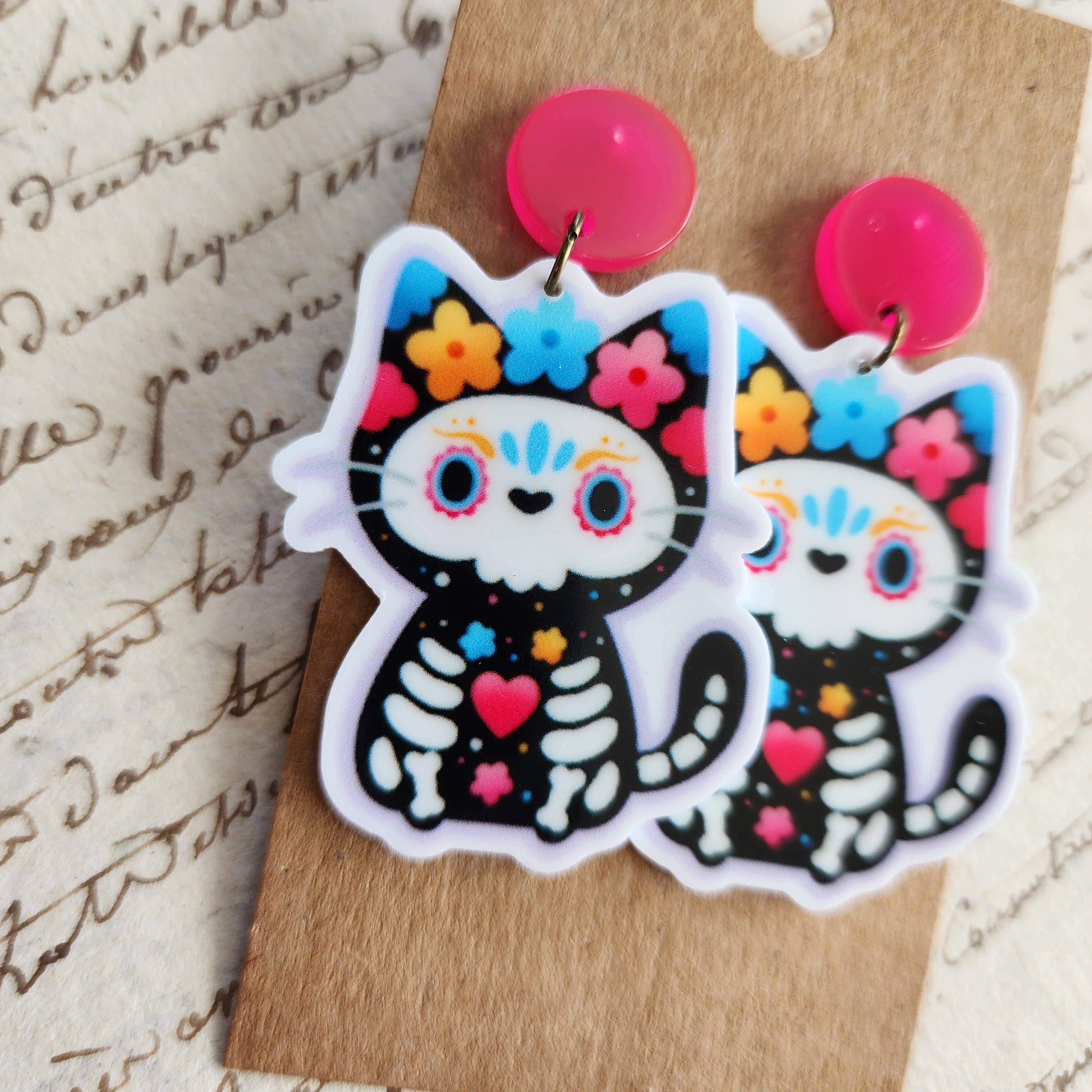 Kolor Wonder Crafts - Wholesale Dangle Earrings - Sugar Skull Cat Earrings1