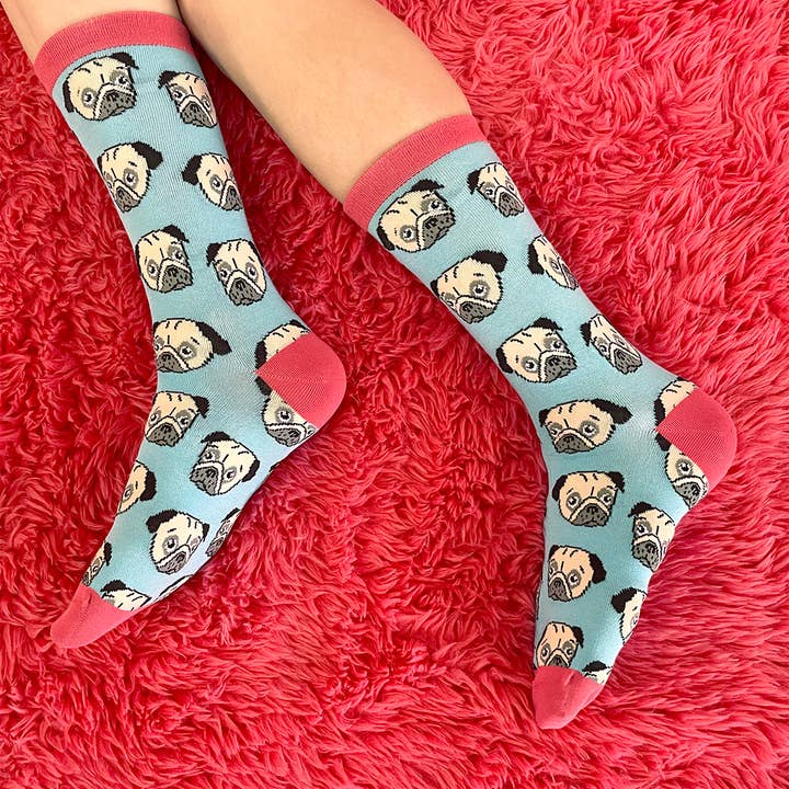 Smarty Pants Paper - Vendita all'ingrosso Calzini - Donna - Calzini da donna in misto bambù con motivo Tan Pug
