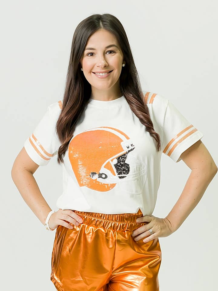 Orange Helmet Shirt for wholesale by Belle Cher