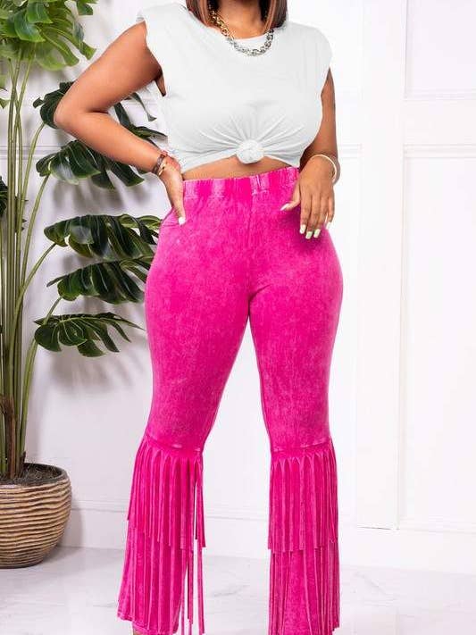 white tee and fringe pants set for wholesale by Queen Fashion