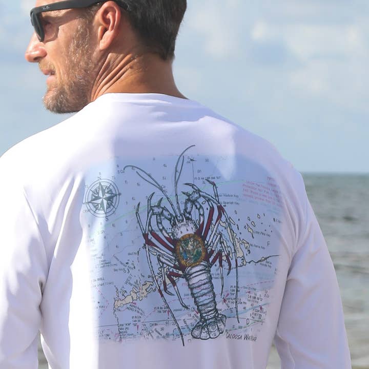 Blanc Chemise ultra confortable « Spiny Lobster Chart » UPF 50 Performance en vente sur Faire1