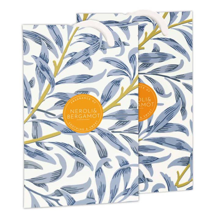 NEROLI & BERGAMOT Scented Wardrobe Freshener in a WILLIAM MORRIS Inspired WILLOW Design | Contains Essential Oils | PACK OF 2 | Made in the UK. for wholesale by The Master Herbalist