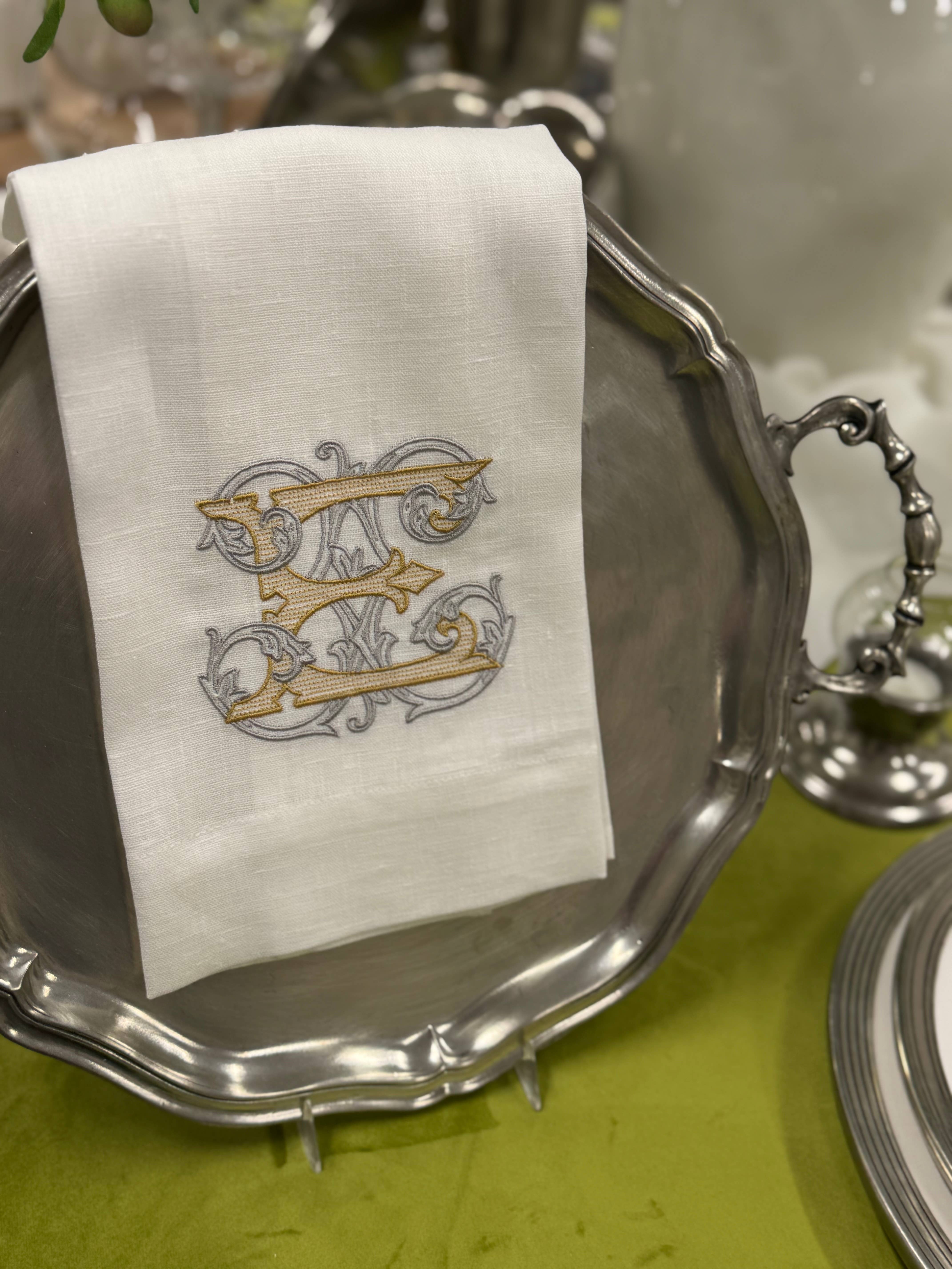 Arte Italica & Crown Linen Designs - Wholesale Tea Towel - Vintage Vine Monogram Linen Towel4