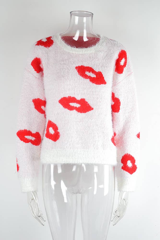 Comely Fashion – wholesale Knitted jumper – Women′s – Valentine Lips Pattern Knit Pulllover Sweater11