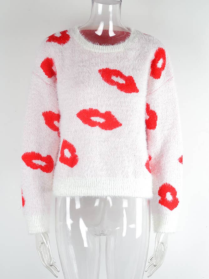 Comely Fashion – wholesale Knitted jumper – Women′s – Valentine Lips Pattern Knit Pulllover Sweater11