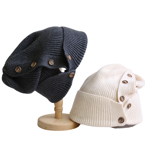 Red Sprite Hats - Wholesale Beanie - Women's - Button Up Beanie, Hidden Messy Bun Ponytail Winter Hat22