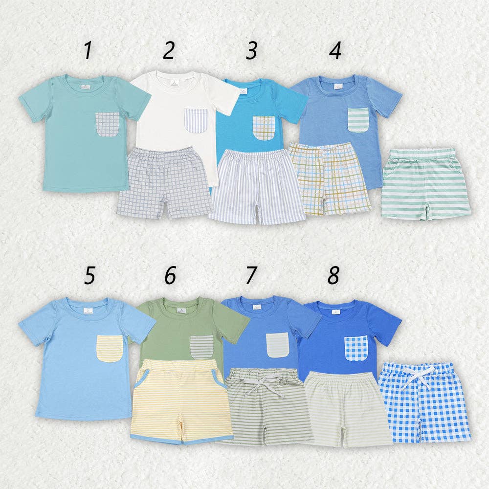 Aier Wholesale - Wholesale Top & Short Set - Kids - Sibling Baby Boys Cotton Pocket Top Shorts Outfits Sets8