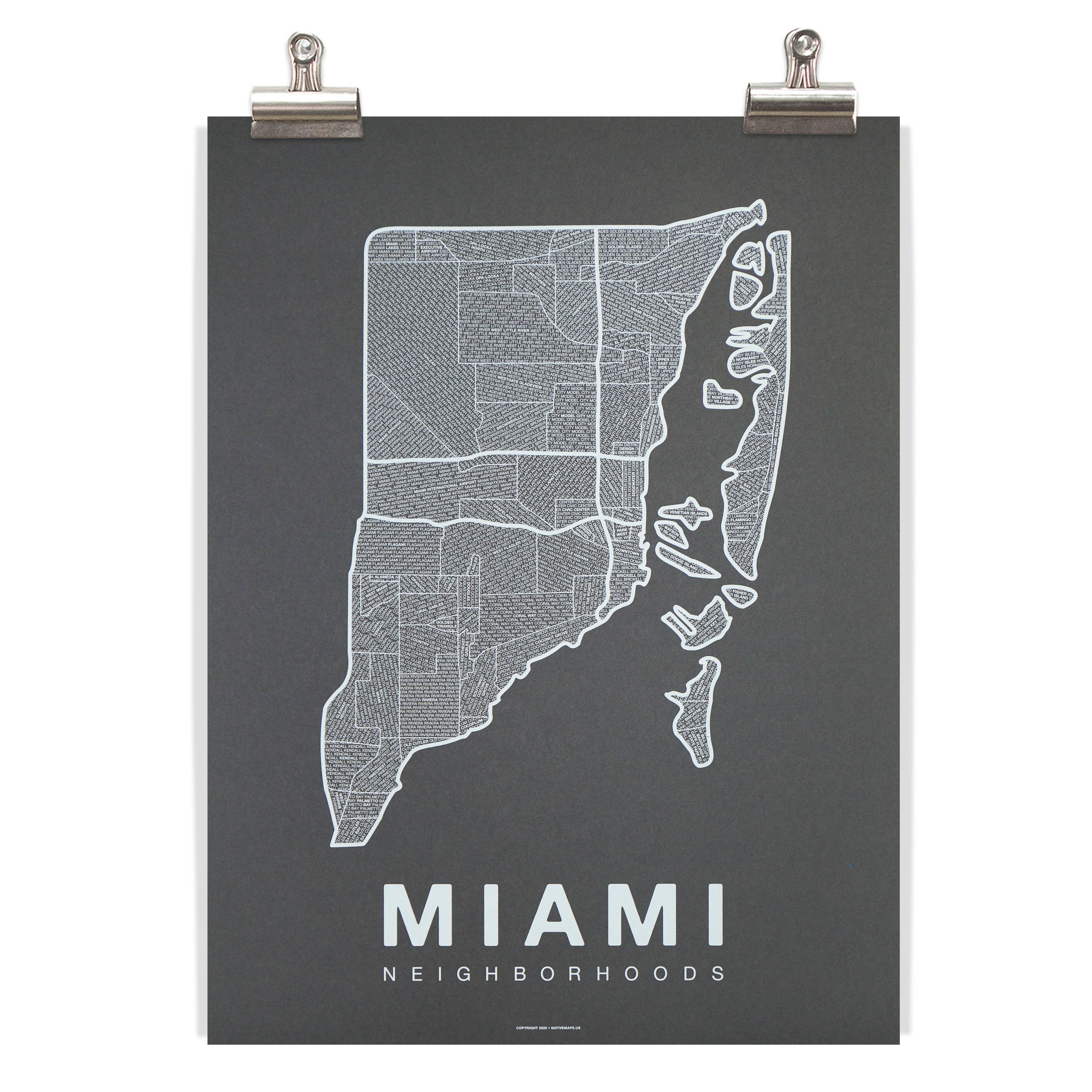 Native Maps - Wholesale Poster - Miami, FL Neighborhood City Map Poster1