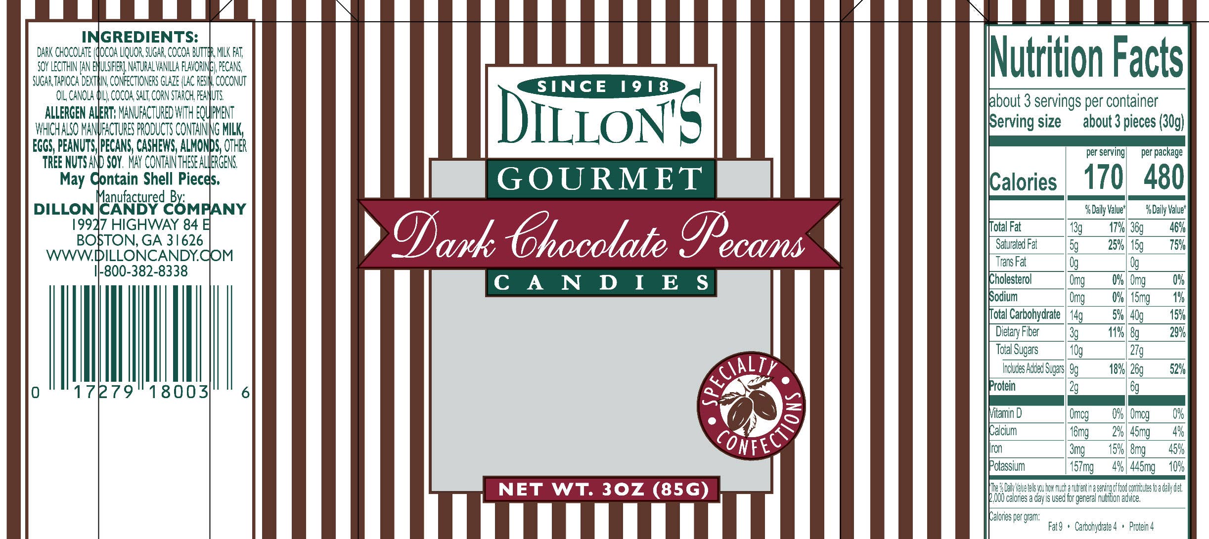 Dillon Candy Company - Wholesale Chocolate Covered Sweets - Chocolate Dark, Pecans, 3 oz Snack Tray3