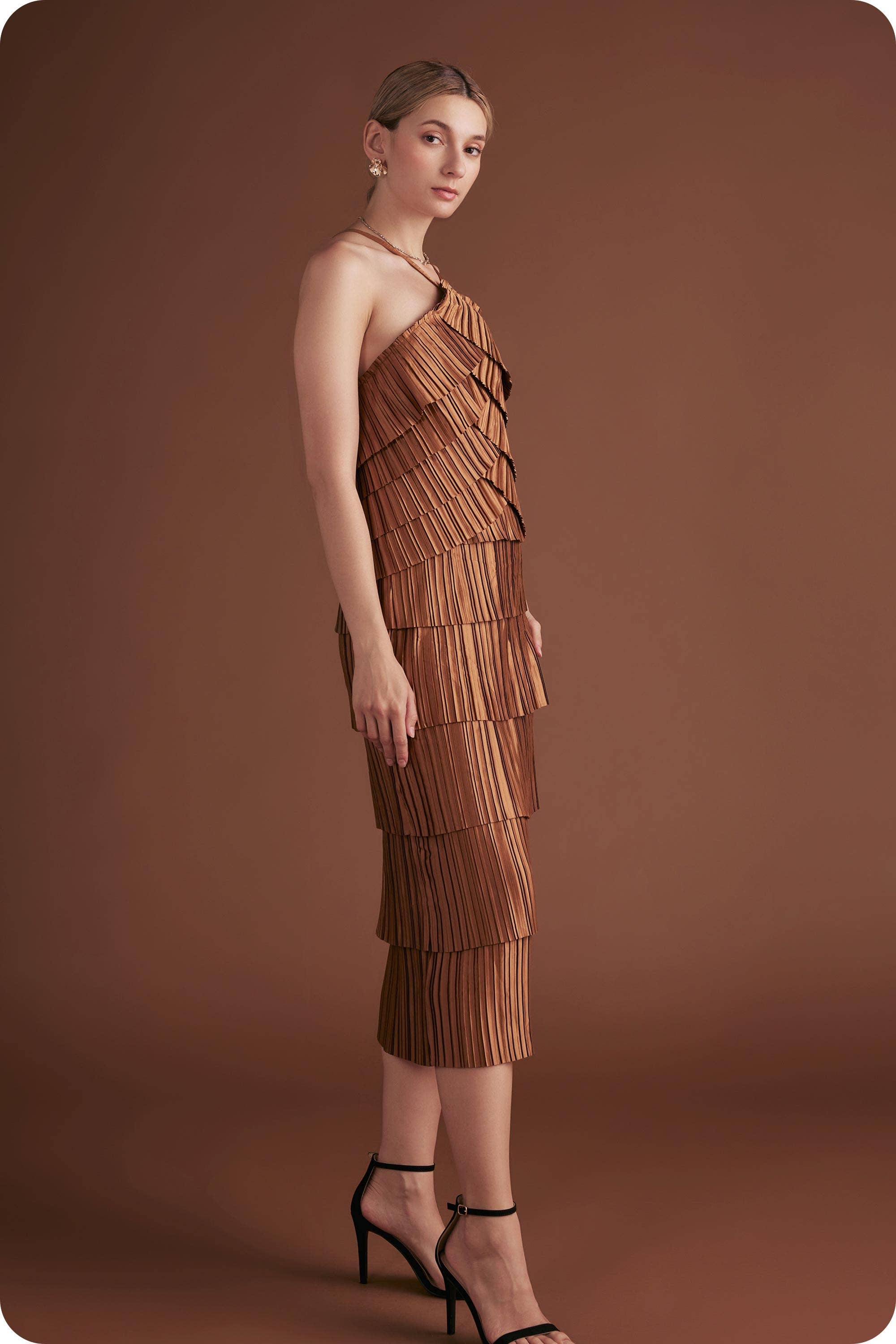 Strut & Bolt - Wholesale Skirt - Women's - Pleated Satin Tiered Midi Skirt9