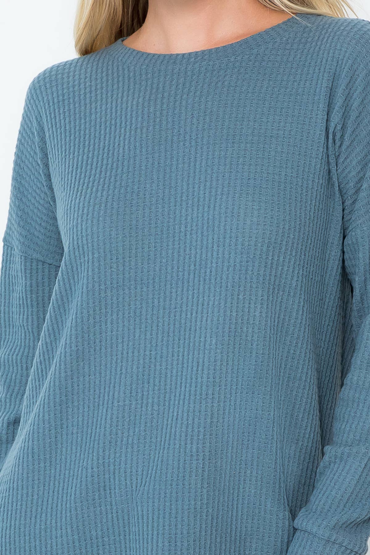 You & Me – wholesale Tunic sweater – Women’s – YMT20075V-BRUSHED WAFFLE ROUND NECK SIDE SLIT SWEATER30